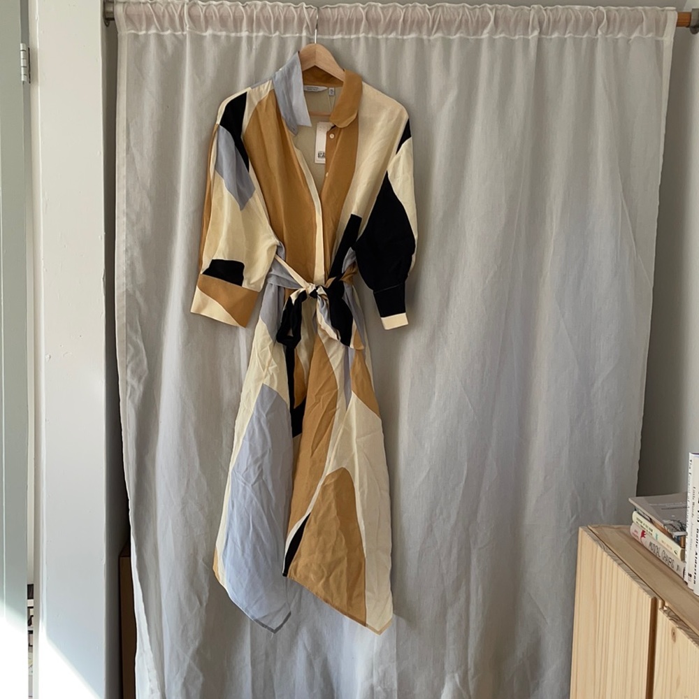 & Other Stories Abstract Midi Dress with Tie Belt